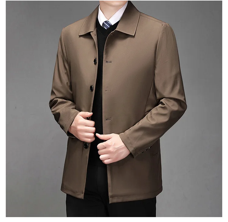 2025 High-quality Middle-aged Men's Jacket Loose Casual Spring and Autumn Clothing Middle-aged Dad Coat Single-row Button Jacket
