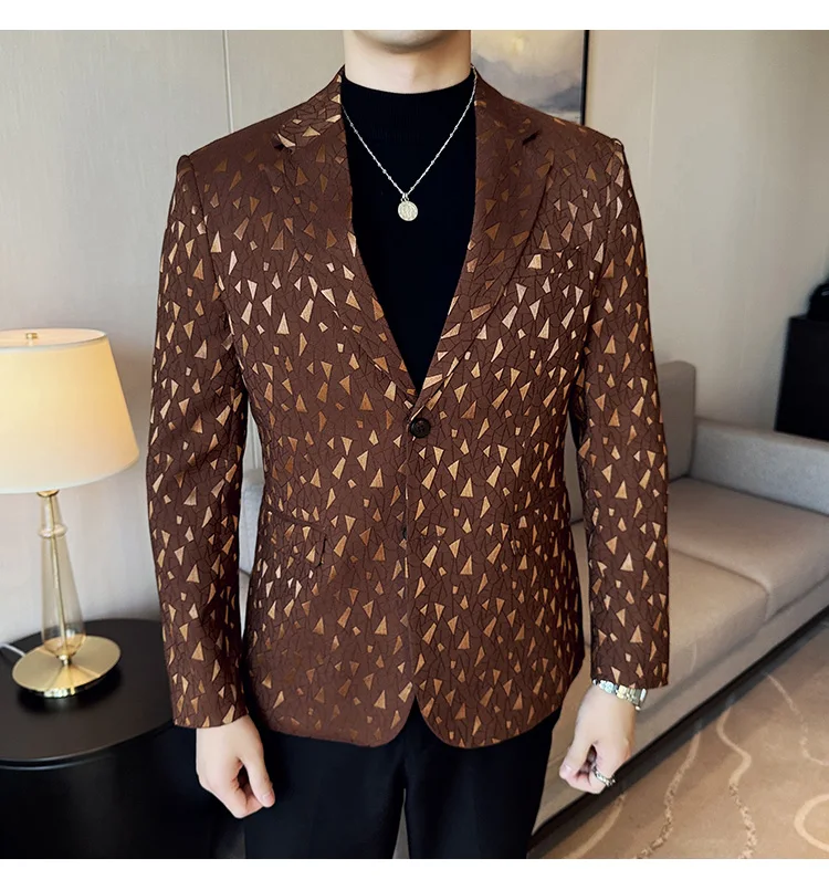 New British Style Korean Style Suit Jacket Business Formal Slim Fit Fashionable Printed Jacket Social Ball Groom Tailcoat Blazer