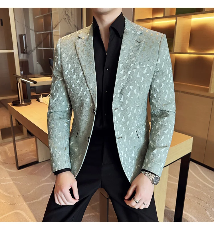 New British Style Korean Style Suit Jacket Business Formal Slim Fit Fashionable Printed Jacket Social Ball Groom Tailcoat Blazer