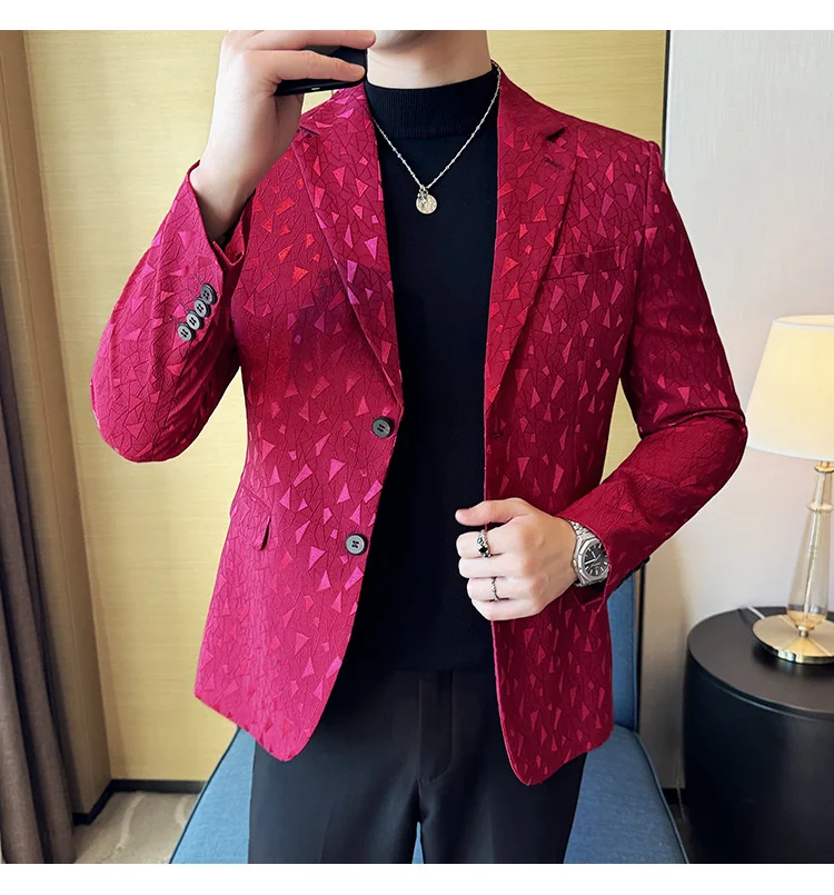 New British Style Korean Style Suit Jacket Business Formal Slim Fit Fashionable Printed Jacket Social Ball Groom Tailcoat Blazer