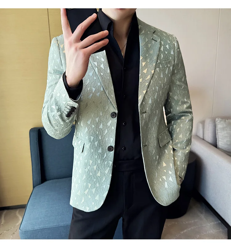New British Style Korean Style Suit Jacket Business Formal Slim Fit Fashionable Printed Jacket Social Ball Groom Tailcoat Blazer