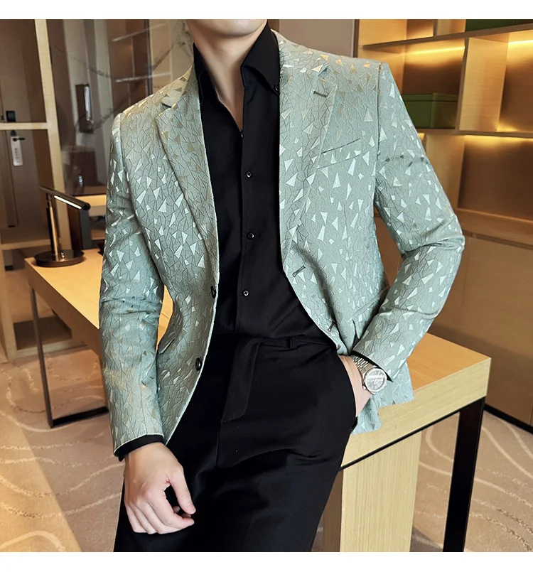 New British Style Korean Style Suit Jacket Business Formal Slim Fit Fashionable Printed Jacket Social Ball Groom Tailcoat Blazer