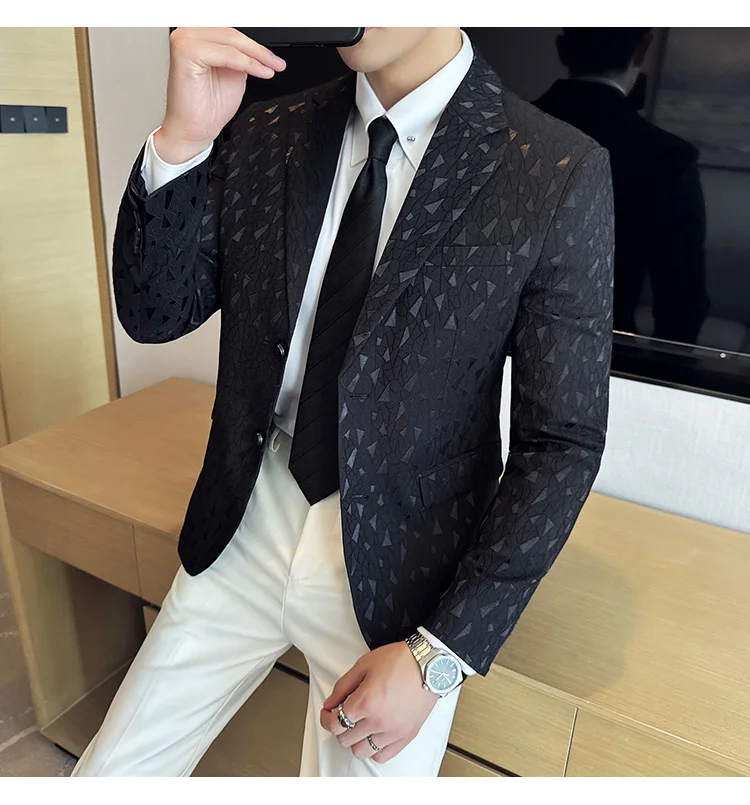 New British Style Korean Style Suit Jacket Business Formal Slim Fit Fashionable Printed Jacket Social Ball Groom Tailcoat Blazer