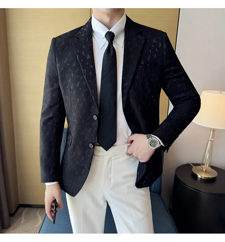 New British Style Korean Style Suit Jacket Business Formal Slim Fit Fashionable Printed Jacket Social Ball Groom Tailcoat Blazer