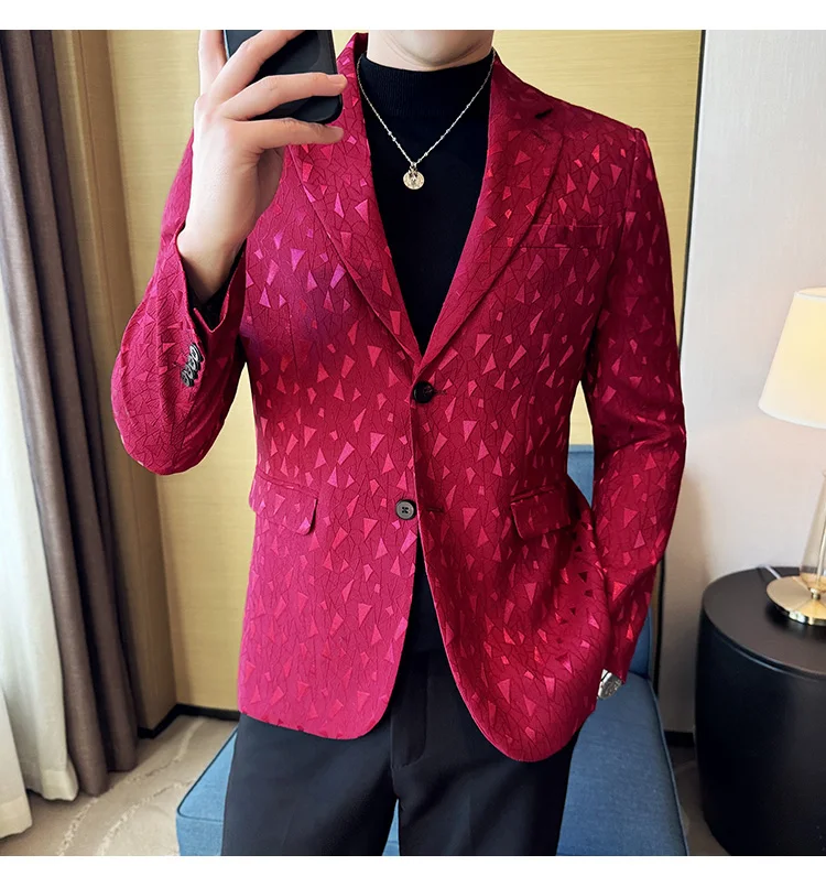 New British Style Korean Style Suit Jacket Business Formal Slim Fit Fashionable Printed Jacket Social Ball Groom Tailcoat Blazer