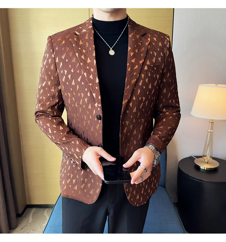 New British Style Korean Style Suit Jacket Business Formal Slim Fit Fashionable Printed Jacket Social Ball Groom Tailcoat Blazer