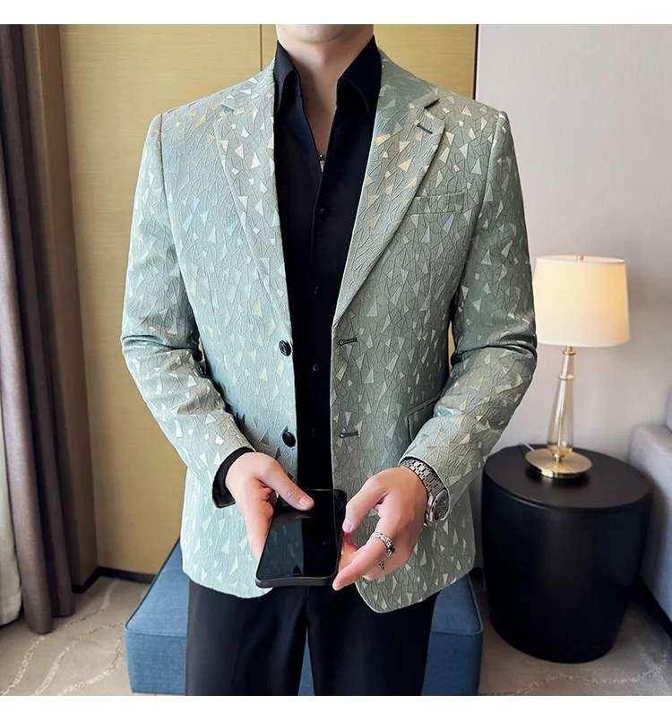 New British Style Korean Style Suit Jacket Business Formal Slim Fit Fashionable Printed Jacket Social Ball Groom Tailcoat Blazer