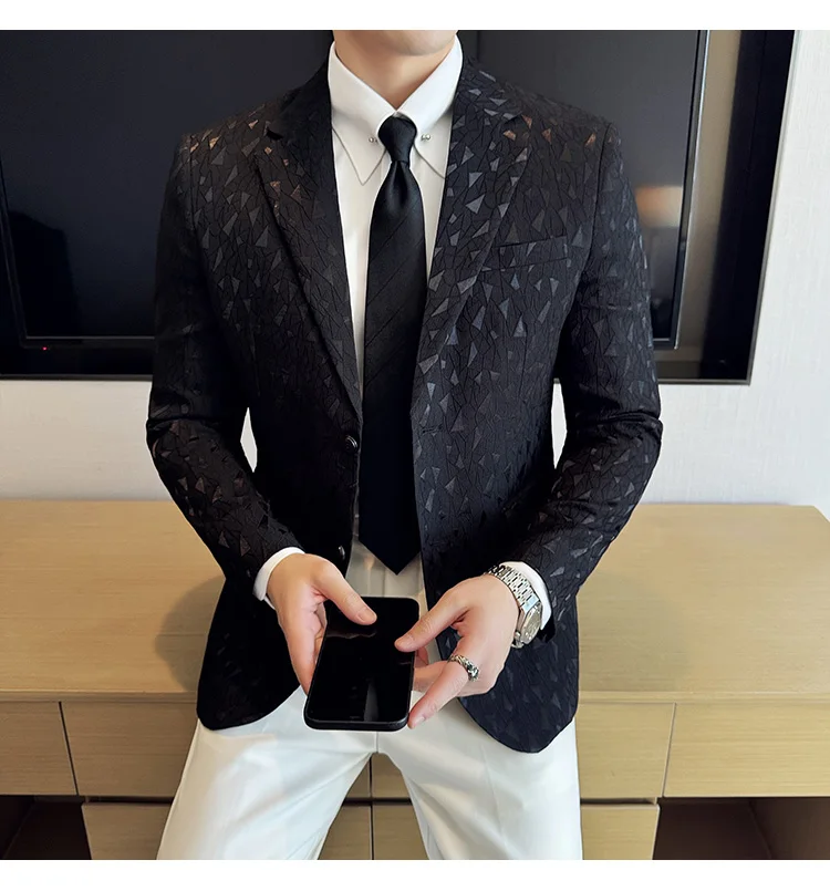 New British Style Korean Style Suit Jacket Business Formal Slim Fit Fashionable Printed Jacket Social Ball Groom Tailcoat Blazer