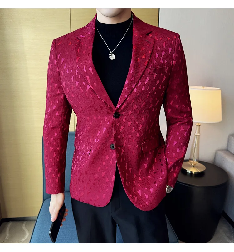 New British Style Korean Style Suit Jacket Business Formal Slim Fit Fashionable Printed Jacket Social Ball Groom Tailcoat Blazer