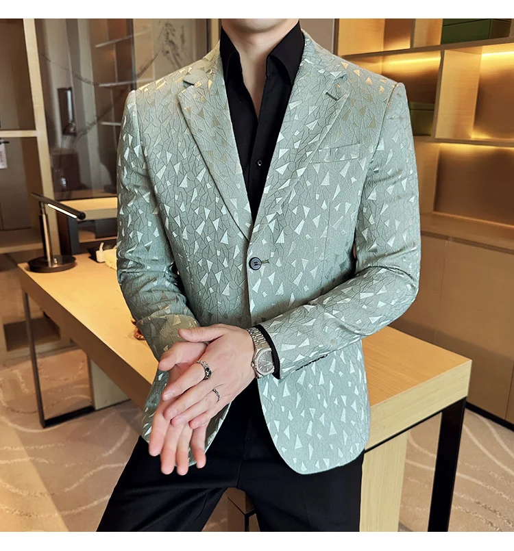 New British Style Korean Style Suit Jacket Business Formal Slim Fit Fashionable Printed Jacket Social Ball Groom Tailcoat Blazer