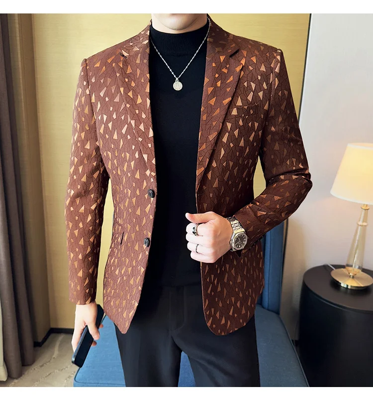 New British Style Korean Style Suit Jacket Business Formal Slim Fit Fashionable Printed Jacket Social Ball Groom Tailcoat Blazer