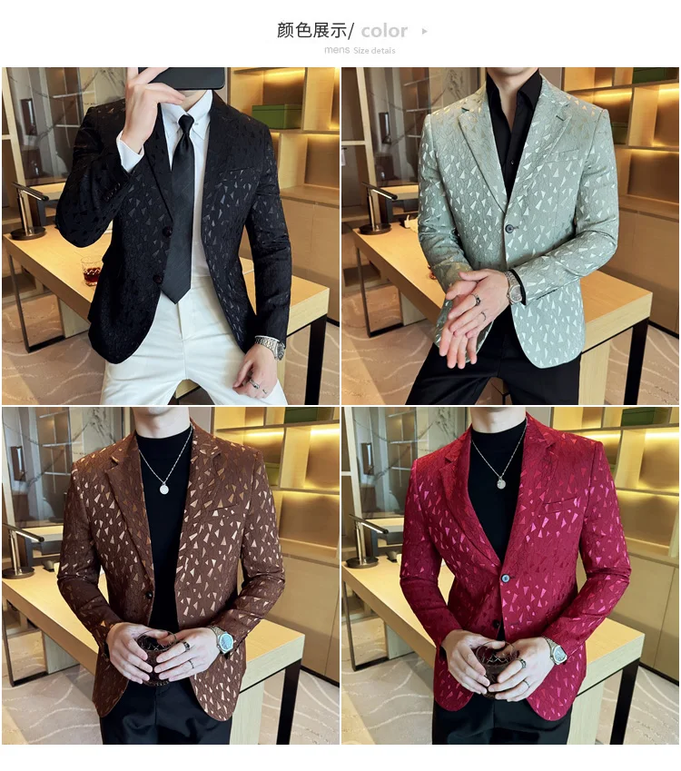 New British Style Korean Style Suit Jacket Business Formal Slim Fit Fashionable Printed Jacket Social Ball Groom Tailcoat Blazer