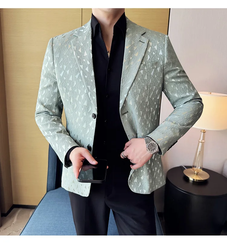 New British Style Korean Style Suit Jacket Business Formal Slim Fit Fashionable Printed Jacket Social Ball Groom Tailcoat Blazer