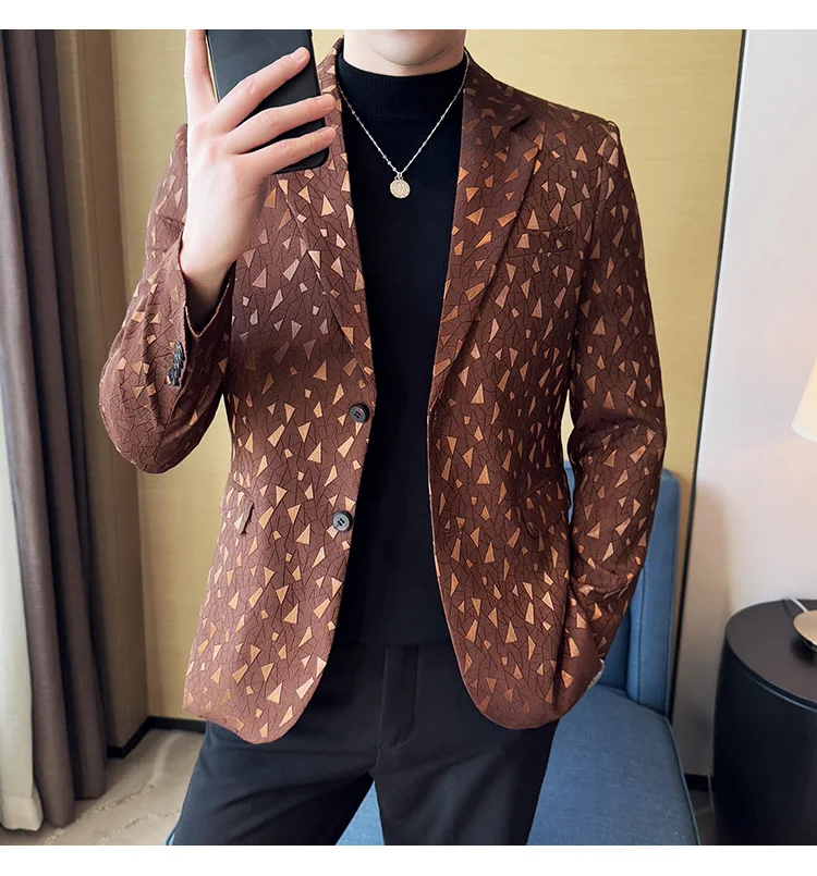 New British Style Korean Style Suit Jacket Business Formal Slim Fit Fashionable Printed Jacket Social Ball Groom Tailcoat Blazer