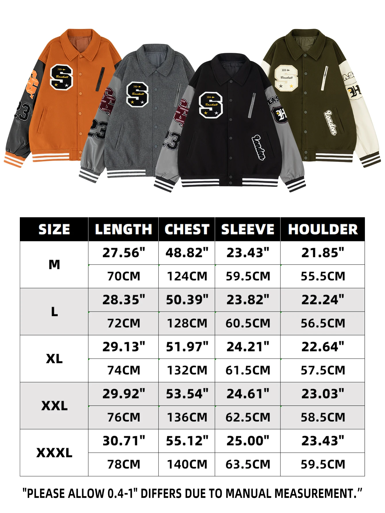 Men's Letterman Jacket Vintage Varsity Coat Patchwork Baseball Streetwear Outerwear with Faux Leather Sleeves & Fine Embroidery