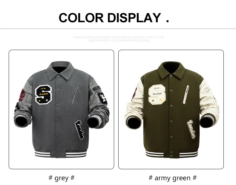 Men's Letterman Jacket Vintage Varsity Coat Patchwork Baseball Streetwear Outerwear with Faux Leather Sleeves & Fine Embroidery