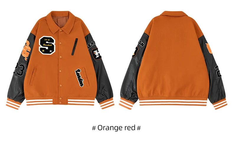 Men's Letterman Jacket Vintage Varsity Coat Patchwork Baseball Streetwear Outerwear with Faux Leather Sleeves & Fine Embroidery