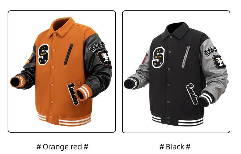 Men's Letterman Jacket Vintage Varsity Coat Patchwork Baseball Streetwear Outerwear with Faux Leather Sleeves & Fine Embroidery