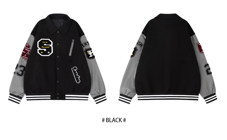 Men's Letterman Jacket Vintage Varsity Coat Patchwork Baseball Streetwear Outerwear with Faux Leather Sleeves & Fine Embroidery
