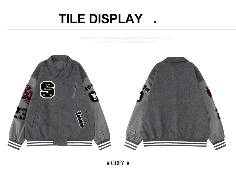 Men's Letterman Jacket Vintage Varsity Coat Patchwork Baseball Streetwear Outerwear with Faux Leather Sleeves & Fine Embroidery