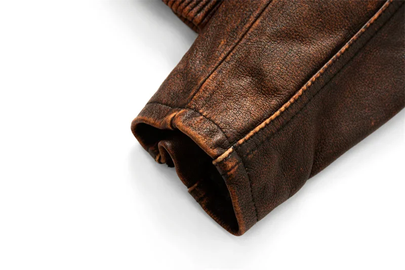 Men's Natural Leather Motorcycle Jacket Top Layer Cowhide Biker Jacket Retro Moto Suit Stone Milled Large Size Leather Jacket