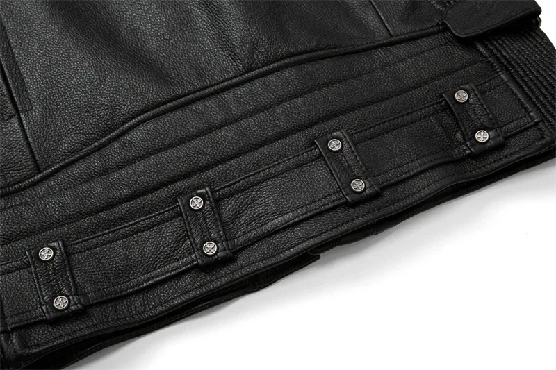 Men's Natural Leather Motorcycle Jacket Top Layer Cowhide Biker Jacket Retro Moto Suit Stone Milled Large Size Leather Jacket