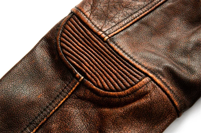 Men's Natural Leather Motorcycle Jacket Top Layer Cowhide Biker Jacket Retro Moto Suit Stone Milled Large Size Leather Jacket