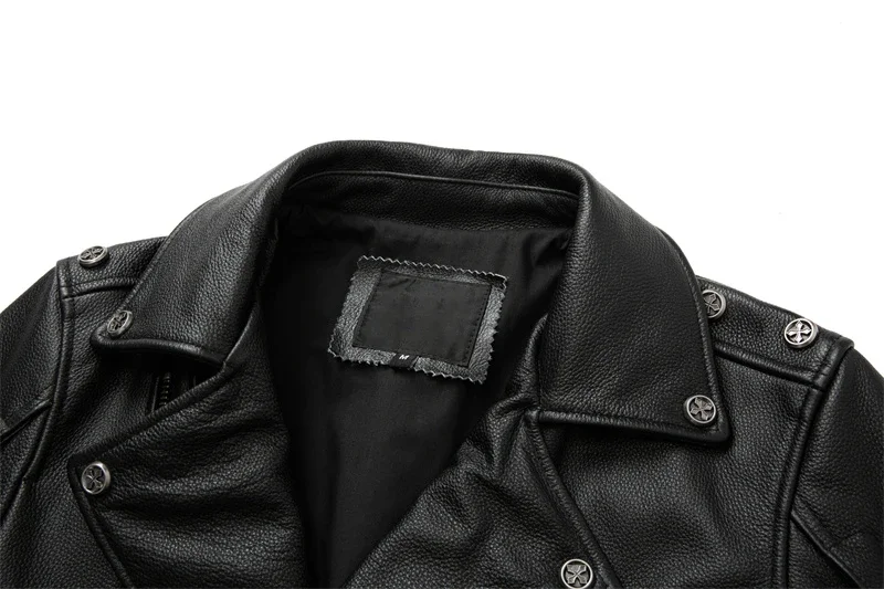 Men's Natural Leather Motorcycle Jacket Top Layer Cowhide Biker Jacket Retro Moto Suit Stone Milled Large Size Leather Jacket