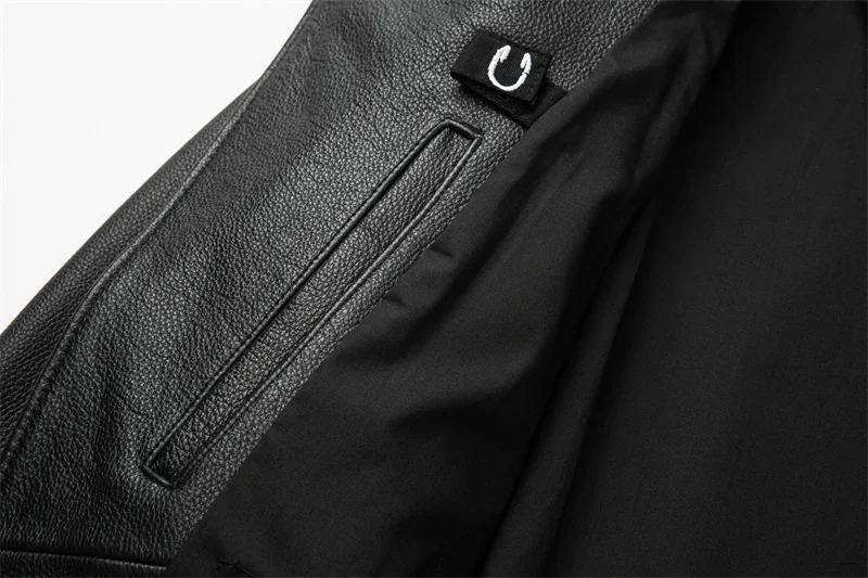 Men's Natural Leather Motorcycle Jacket Top Layer Cowhide Biker Jacket Retro Moto Suit Stone Milled Large Size Leather Jacket