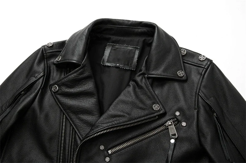 Men's Natural Leather Motorcycle Jacket Top Layer Cowhide Biker Jacket Retro Moto Suit Stone Milled Large Size Leather Jacket