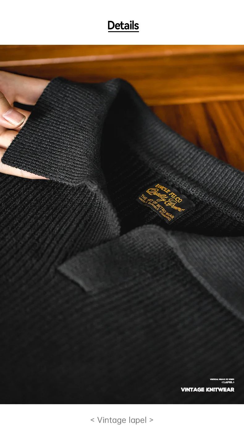 Maden Retro Polo Neck Knit Vertical Woven Polo Shirt Lazy Pullover Sweater Men's Autumn and Winter Lapel Soft Warm