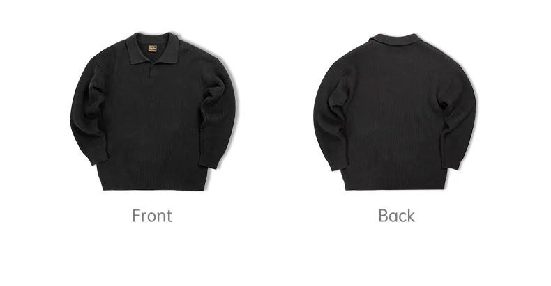 Maden Retro Polo Neck Knit Vertical Woven Polo Shirt Lazy Pullover Sweater Men's Autumn and Winter Lapel Soft Warm