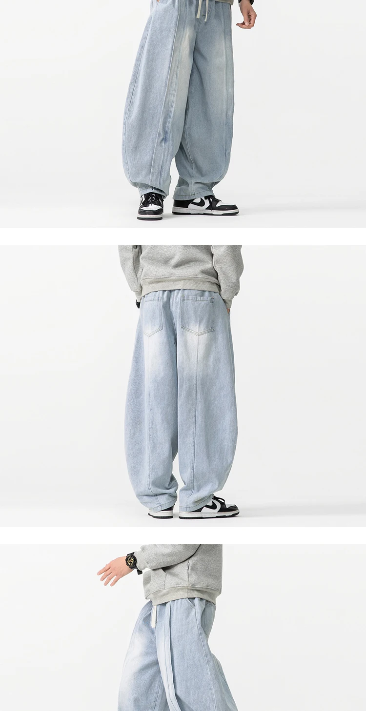 2025 New Vintage Harem Pants Men Loose Hip Hop Denim Wide Leg Pants Mens Straight Oversized Fashion Jeans Elastic Waist Trousers