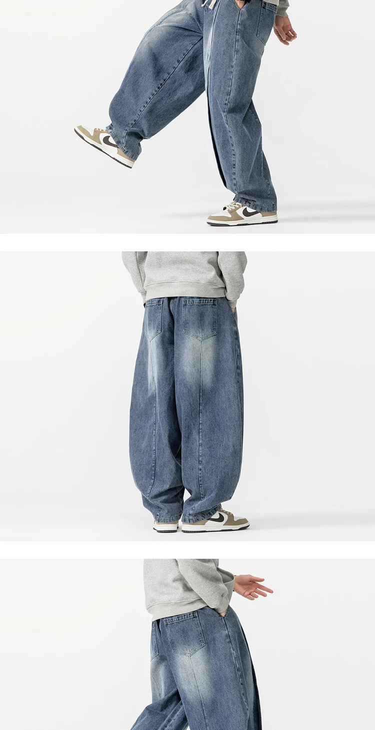 2025 New Vintage Harem Pants Men Loose Hip Hop Denim Wide Leg Pants Mens Straight Oversized Fashion Jeans Elastic Waist Trousers
