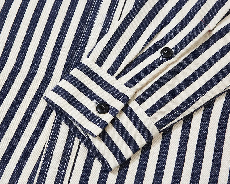 0302 America Style Good Quality Striped Shirt Men Spring Fall Fashion 100% Cotton Long Sleeve Loose Casual Cargo Lapel Blouses
