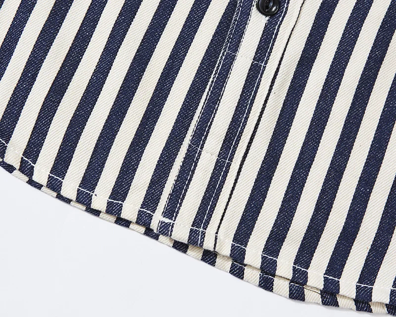 0302 America Style Good Quality Striped Shirt Men Spring Fall Fashion 100% Cotton Long Sleeve Loose Casual Cargo Lapel Blouses