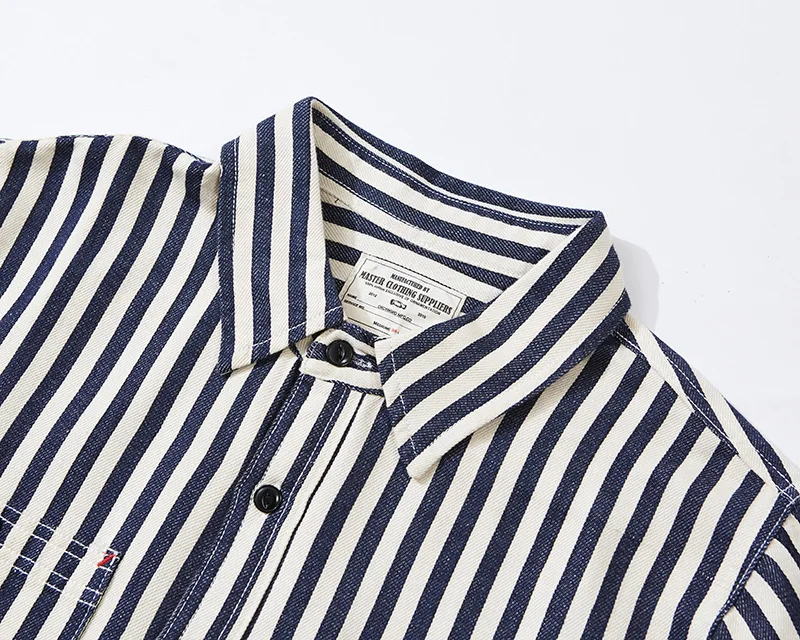0302 America Style Good Quality Striped Shirt Men Spring Fall Fashion 100% Cotton Long Sleeve Loose Casual Cargo Lapel Blouses