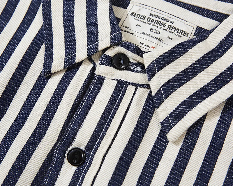 0302 America Style Good Quality Striped Shirt Men Spring Fall Fashion 100% Cotton Long Sleeve Loose Casual Cargo Lapel Blouses