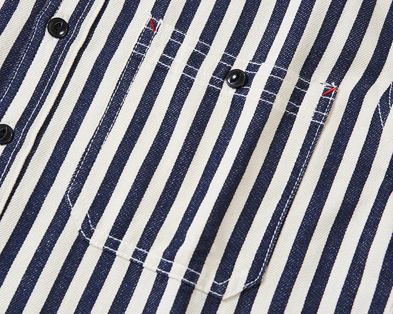 0302 America Style Good Quality Striped Shirt Men Spring Fall Fashion 100% Cotton Long Sleeve Loose Casual Cargo Lapel Blouses