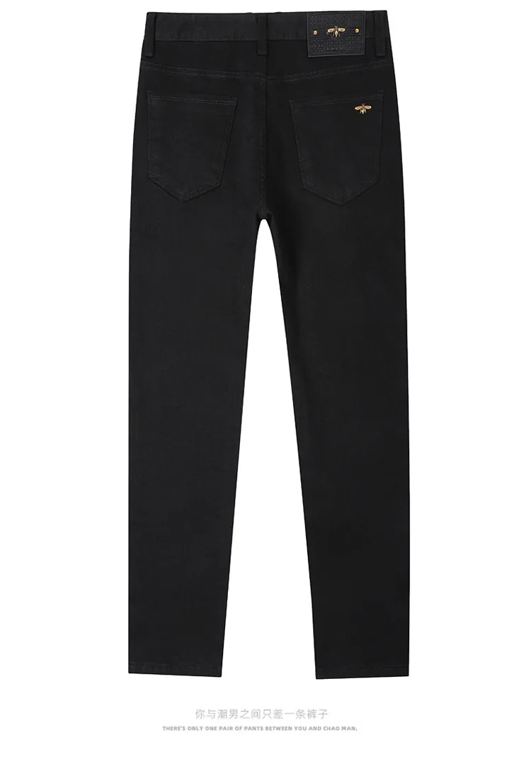 Pure black jeans for men, simple, fashionable, light luxury, trendy, stretchy, slim fit, high-end, versatile denim long pants