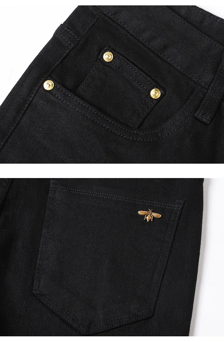 Pure black jeans for men, simple, fashionable, light luxury, trendy, stretchy, slim fit, high-end, versatile denim long pants
