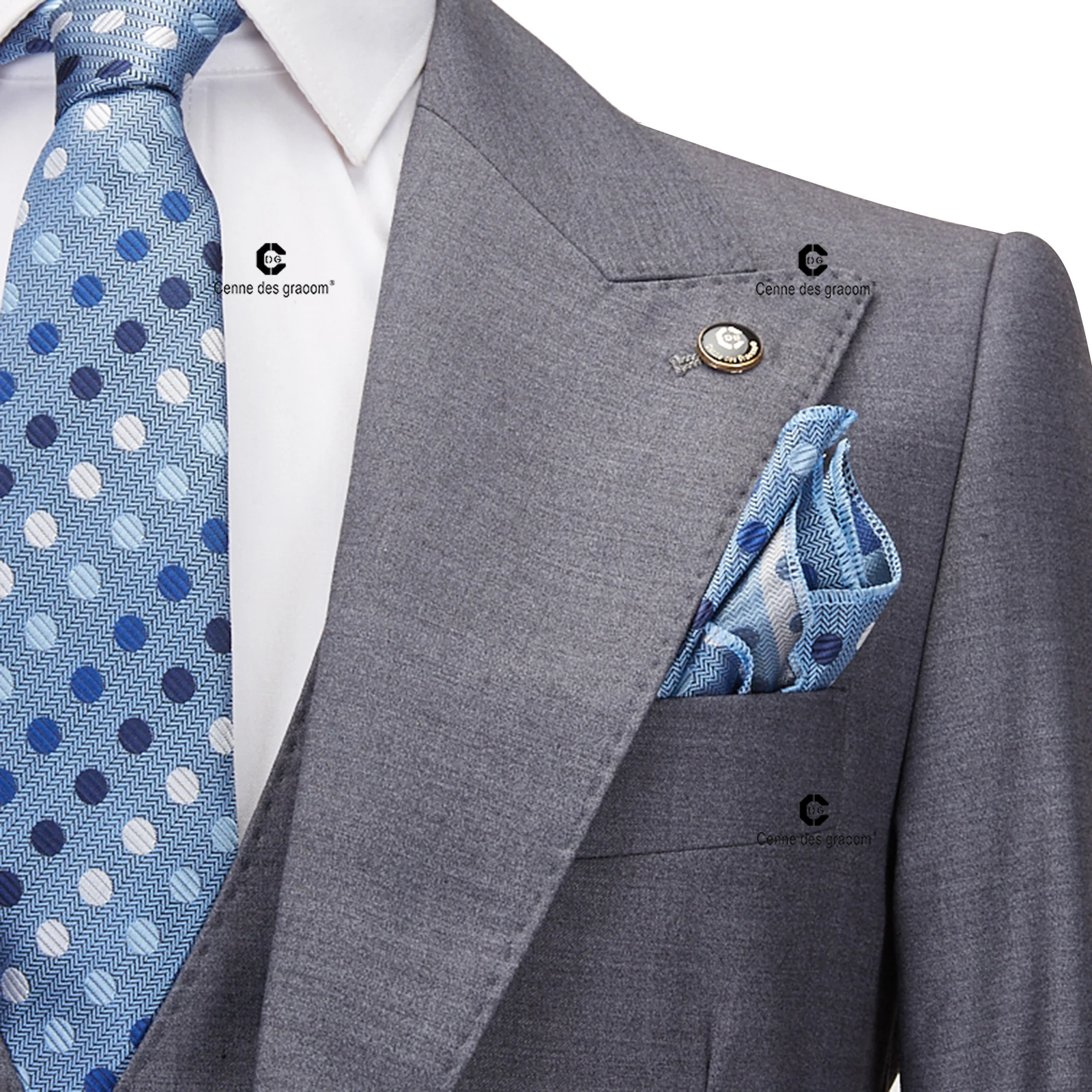 Cenne Des Graoom Classic Fit 2 Button Formal Suits for Men Solid Color Blazer Vest Pants Set Business Meeting Wedding Daily Use