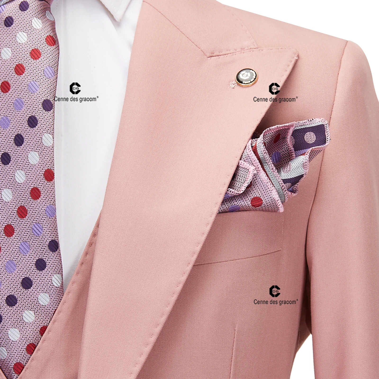 Cenne Des Graoom Classic Fit 2 Button Formal Suits for Men Solid Color Blazer Vest Pants Set Business Meeting Wedding Daily Use