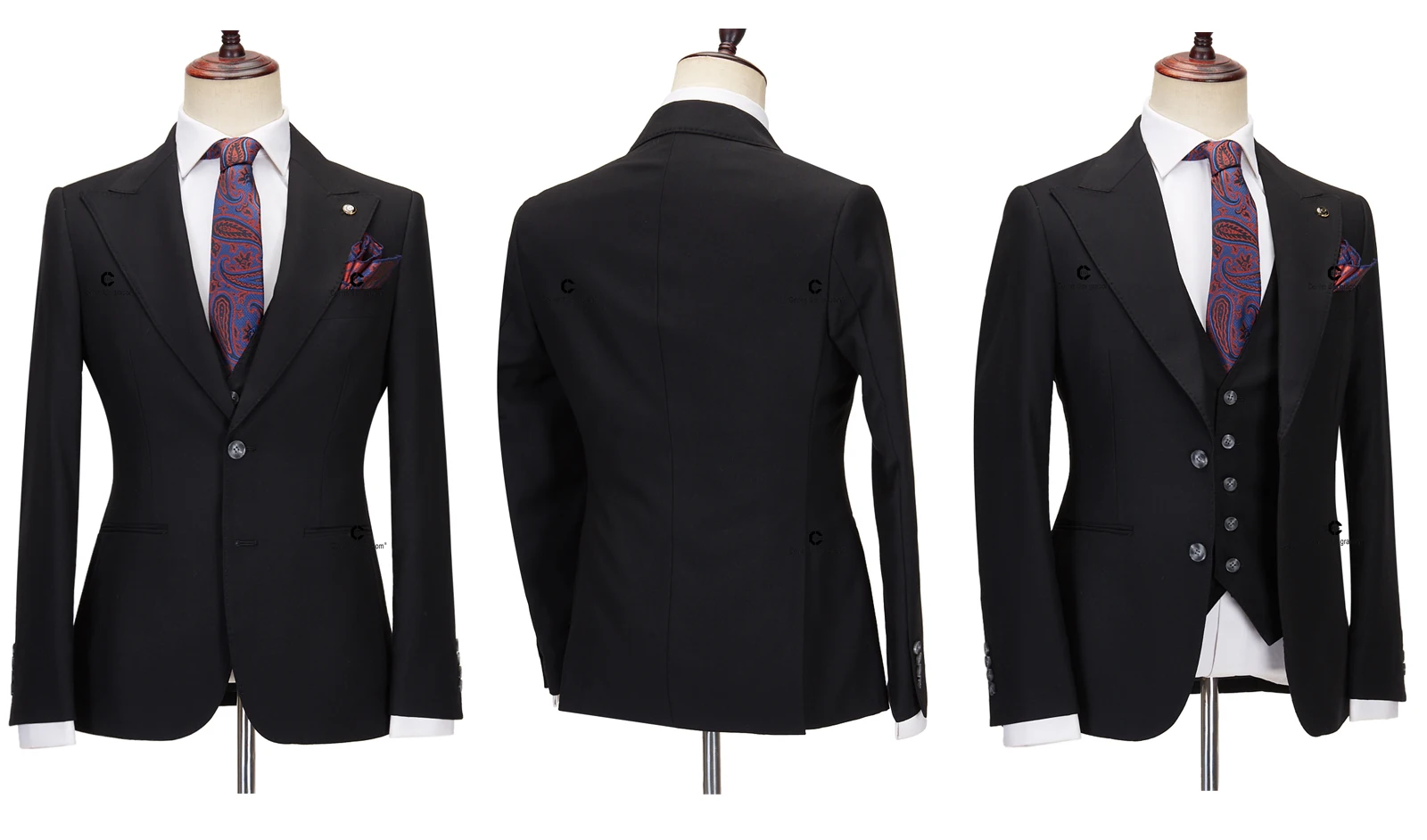 Cenne Des Graoom Classic Fit 2 Button Formal Suits for Men Solid Color Blazer Vest Pants Set Business Meeting Wedding Daily Use