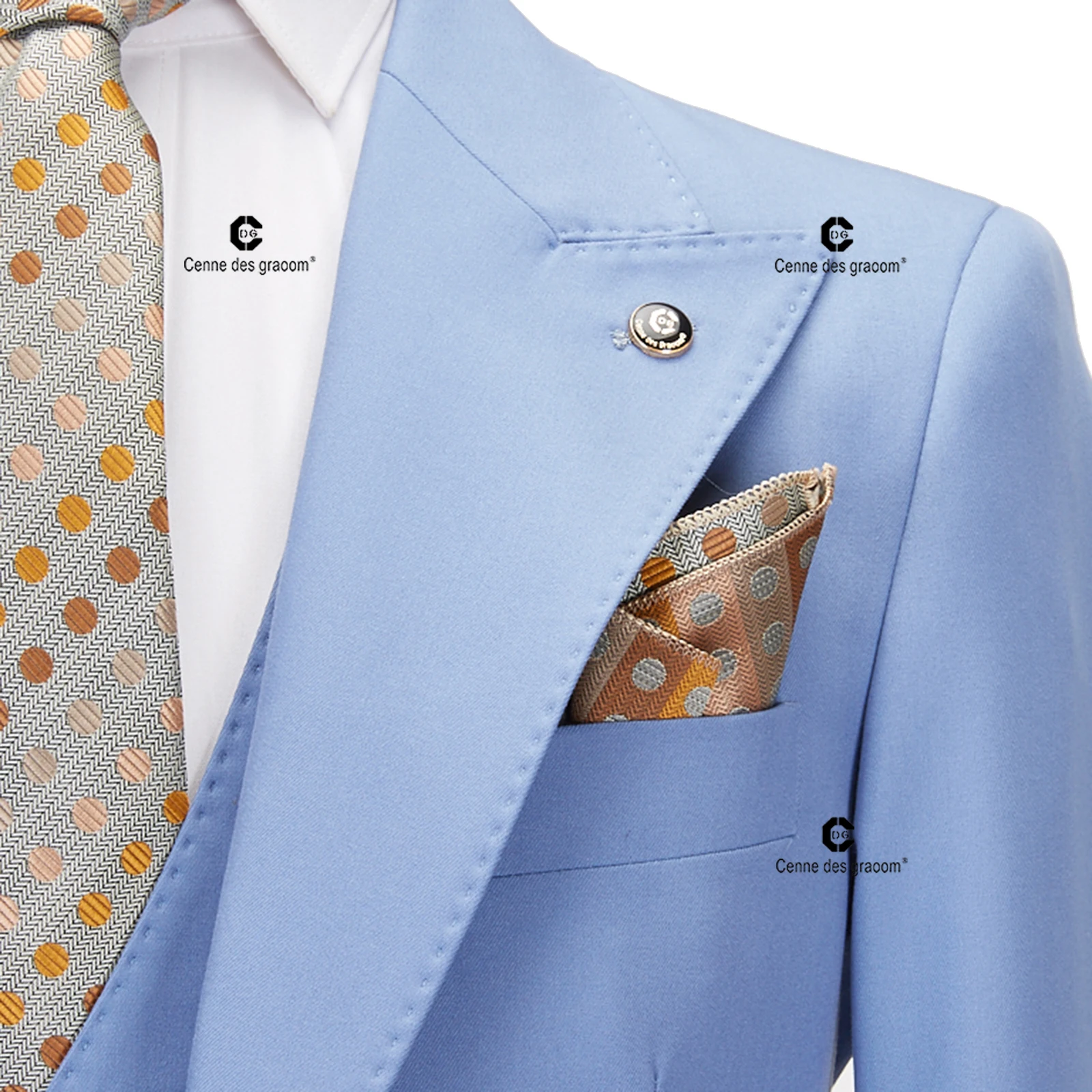 Cenne Des Graoom Classic Fit 2 Button Formal Suits for Men Solid Color Blazer Vest Pants Set Business Meeting Wedding Daily Use