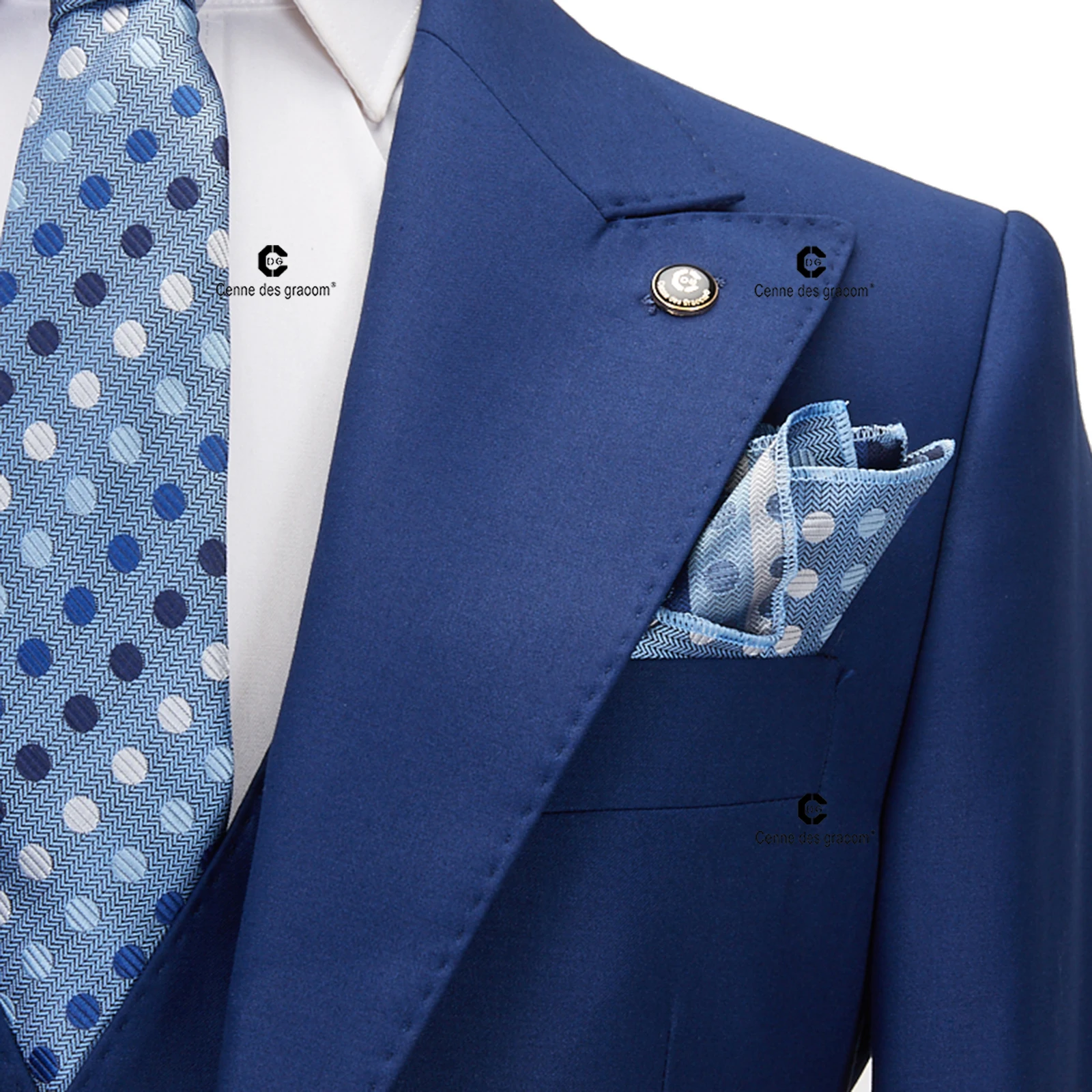 Cenne Des Graoom Classic Fit 2 Button Formal Suits for Men Solid Color Blazer Vest Pants Set Business Meeting Wedding Daily Use