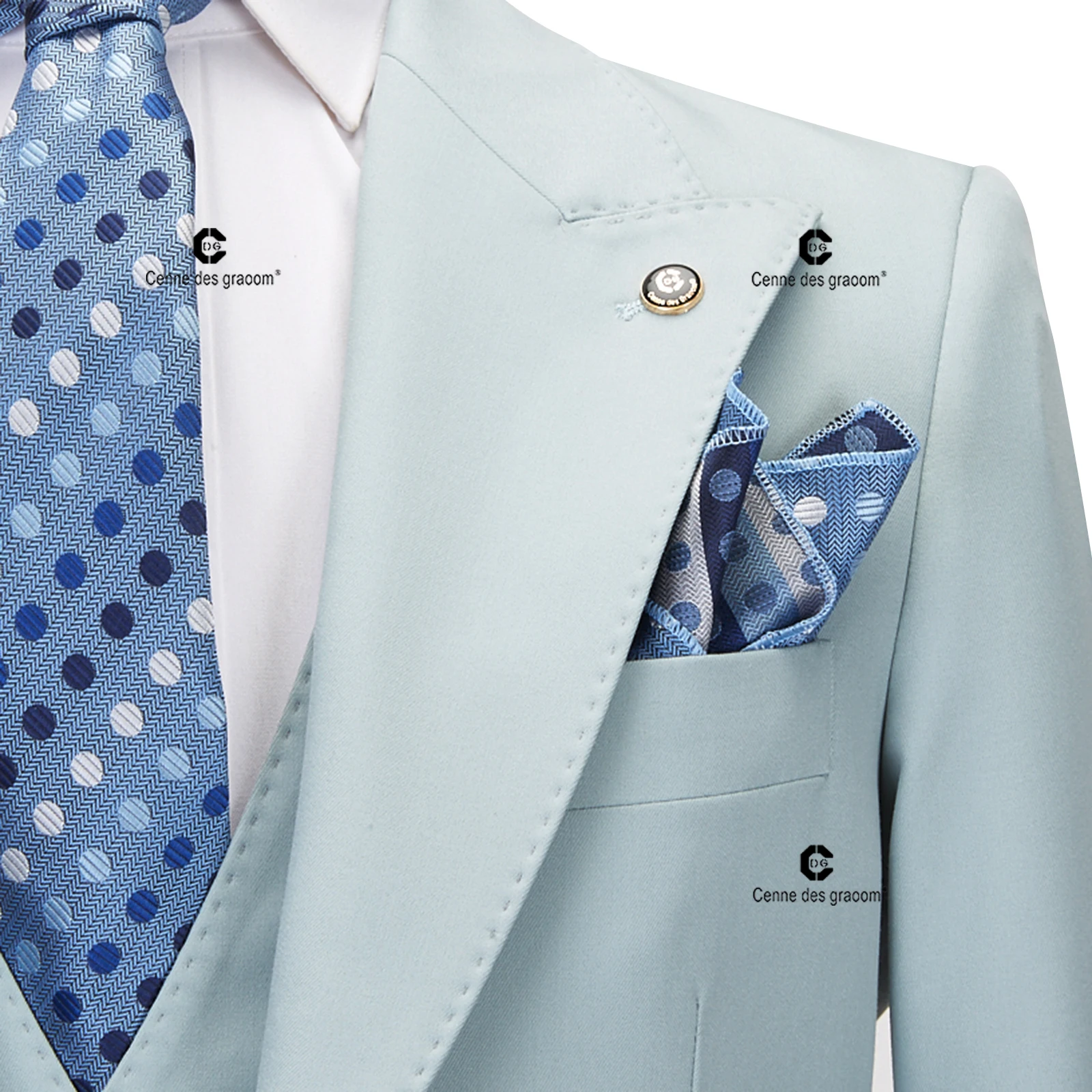 Cenne Des Graoom Classic Fit 2 Button Formal Suits for Men Solid Color Blazer Vest Pants Set Business Meeting Wedding Daily Use