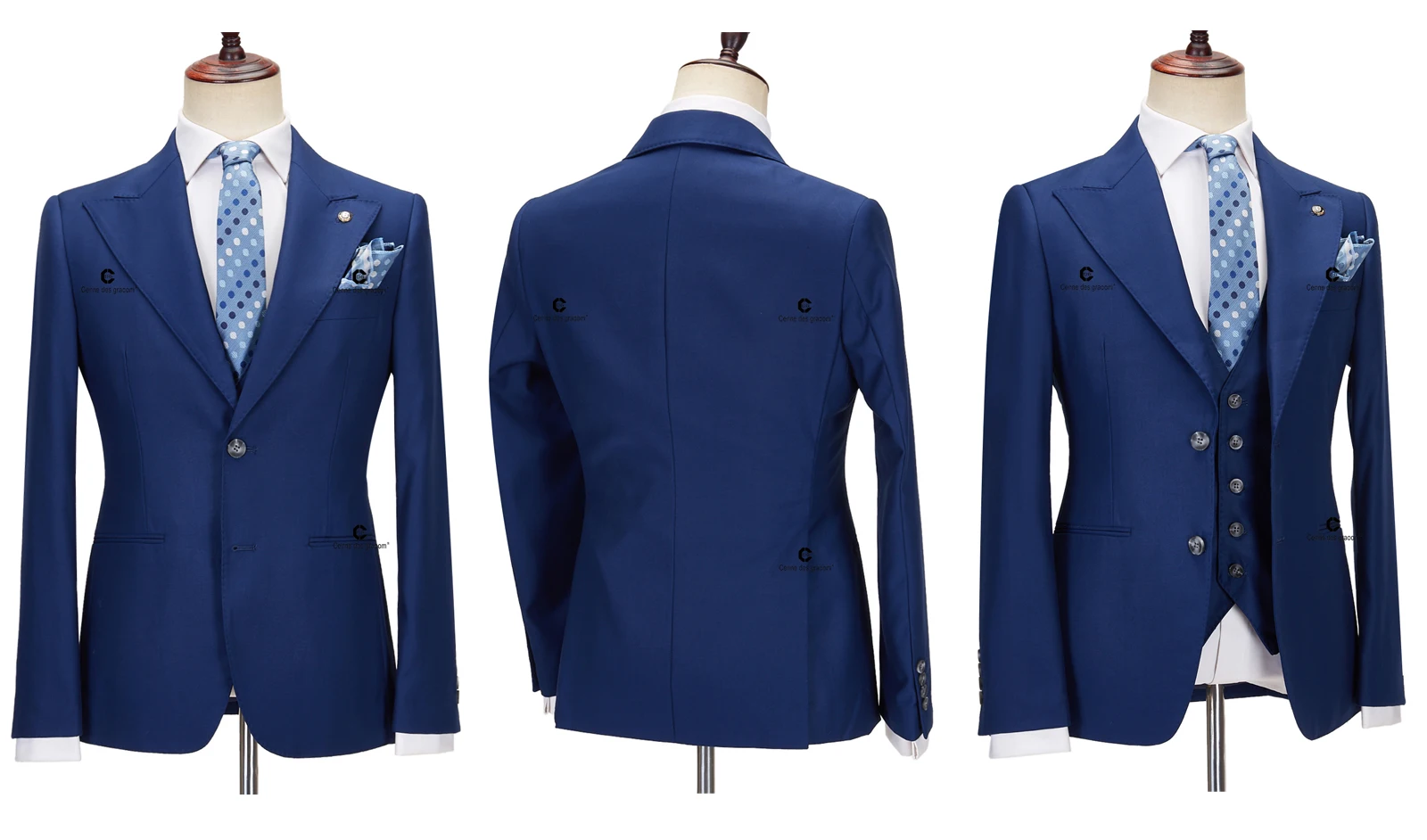Cenne Des Graoom Classic Fit 2 Button Formal Suits for Men Solid Color Blazer Vest Pants Set Business Meeting Wedding Daily Use