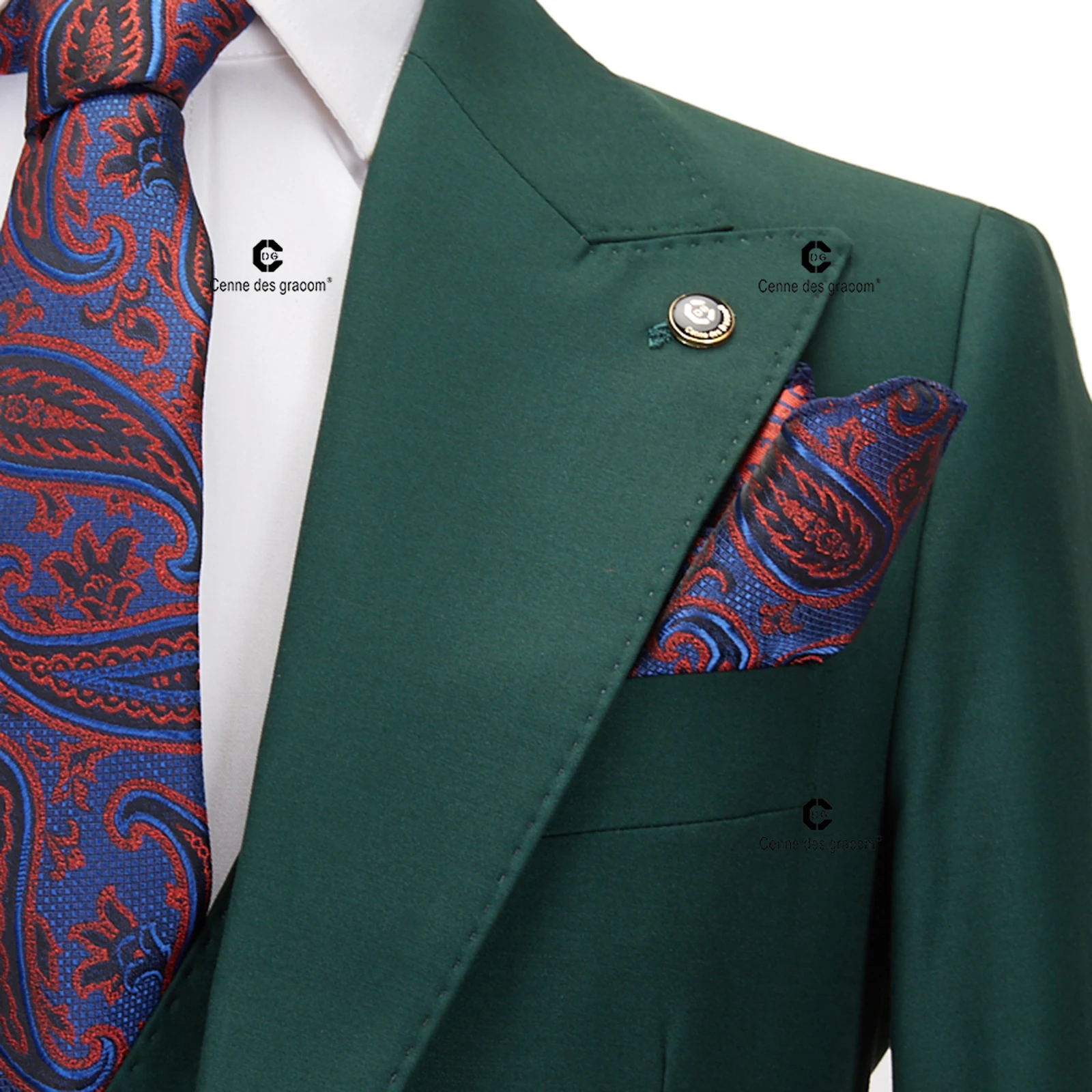 Cenne Des Graoom Classic Fit 2 Button Formal Suits for Men Solid Color Blazer Vest Pants Set Business Meeting Wedding Daily Use