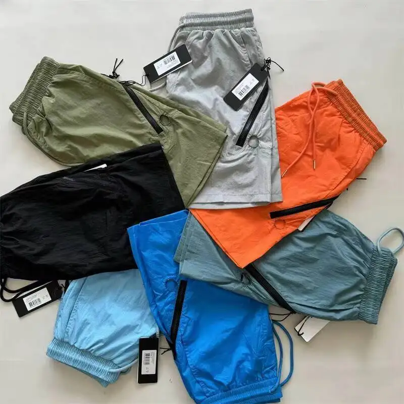 New Quick Dry Dust Grey Nylon Men Elastic Waist Drawstring Casual Cargo Shorts With Side Zipper Pockets
